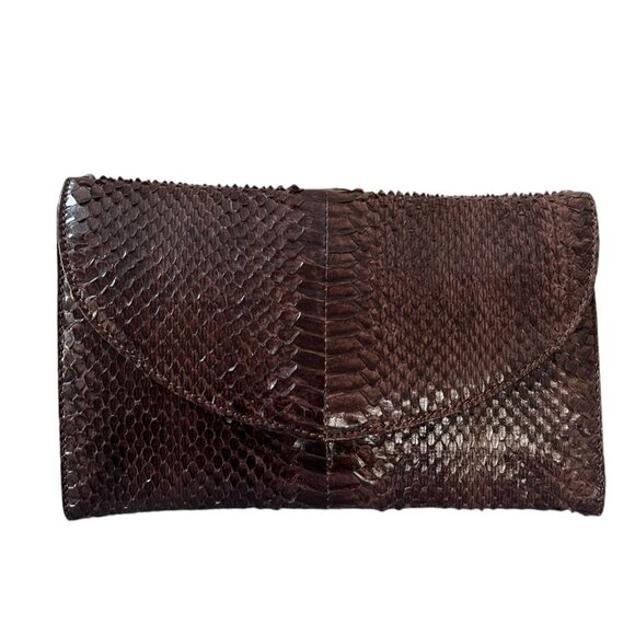 Authentic Snakeskin Clutch Brown NWOT Handbag Purse - Picture 2 of 6